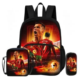 3Pcs set with Front Pocket Backpack Ronaldo Learn, Travel Football Star Shoulder Bags, Pencil Bag, Sport School Bags