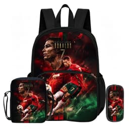 3Pcs set with Front Pocket Backpack Ronaldo Learn, Travel Football Star Shoulder Bags, Pencil Bag, Sport School Bags