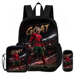 3Pcs set with Front Pocket Backpack Ronaldo Learn, Travel Football Star Shoulder Bags, Pencil Bag, Sport School Bags