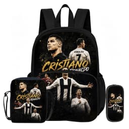 3Pcs set with Front Pocket Backpack Ronaldo Learn, Travel Football Star Shoulder Bags, Pencil Bag, Sport School Bags