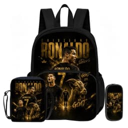 3Pcs set with Front Pocket Backpack Ronaldo Learn, Travel Football Star Shoulder Bags, Pencil Bag, Sport School Bags