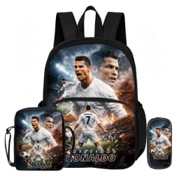 3Pcs set with Front Pocket Backpack Ronaldo Learn, Travel Football Star Shoulder Bags, Pencil Bag, Sport School Bags