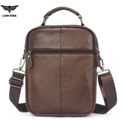 LION VERA Men's Shoulder Bag Casual Mobile Phone Zipper Bag Large Capacity Business Genuine Leather Travel Crossbody Bag
