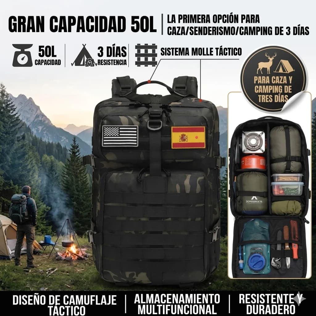 32L/50L Outdoor Backpack Military Tactical Backpack, Large Assault Pack for Camping Hiking with, Durable Daypack Rucksack for Men Travel Work Backpack