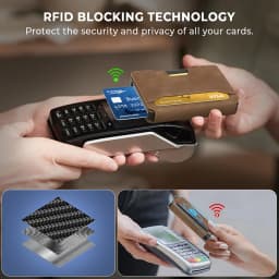 Aluminum Pop Up Card Case and Leather Slots Credit Card Holder RFID Blocking Wallet for Men with Gift Box