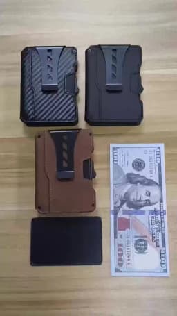 Aluminum Pop Up Card Case and Leather Slots Credit Card Holder RFID Blocking Wallet for Men with Gift Box