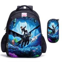 2pcs How to Train Your Dragon Backpacks 16inch Orthopedic Software SchoolBag Black Primary Mochilas Gift for Kids Students