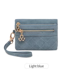 Retro Bi-Fold Women's Wallet Stylish Stitched Diamond Patterned Coin Purse High-Quality PU Leather Short Wallet with Wrist Strap