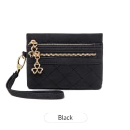 Retro Bi-Fold Women's Wallet Stylish Stitched Diamond Patterned Coin Purse High-Quality PU Leather Short Wallet with Wrist Strap