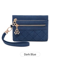 Retro Bi-Fold Women's Wallet Stylish Stitched Diamond Patterned Coin Purse High-Quality PU Leather Short Wallet with Wrist Strap