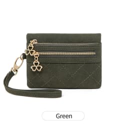 Retro Bi-Fold Women's Wallet Stylish Stitched Diamond Patterned Coin Purse High-Quality PU Leather Short Wallet with Wrist Strap