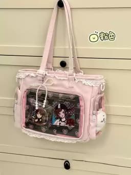 Japanese 2D Anime Itabag Ballet Girl Large Appetite Single Shoulder Crossbody Bag With Clear Pocket Lace Trim Gift For Friends