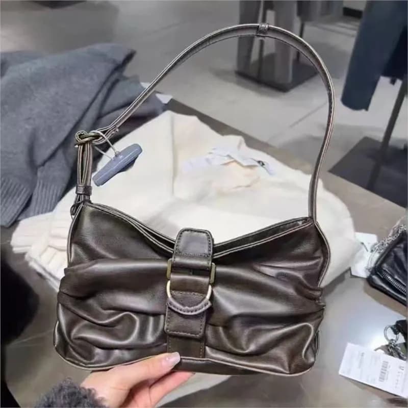 JIAERDI Hot Girls Vintage Crinkled Brown Handbag Women Harajuku Buckle Tote Bag Ladies Luxury Trendy Leather Y2k Shoulder Bag