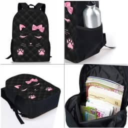 Pink Cat Three Piece Set Backpacks For Boy And Girls Best Gifts 2D Flat Cartoon School Bag For Children