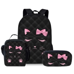 Pink Cat Three Piece Set Backpacks For Boy And Girls Best Gifts 2D Flat Cartoon School Bag For Children