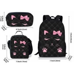 Pink Cat Three Piece Set Backpacks For Boy And Girls Best Gifts 2D Flat Cartoon School Bag For Children