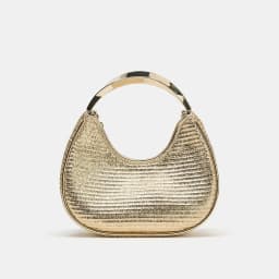 Women Luxury Golden Textured Hobo Bag Metal Top Handle Evening Clutch Bag Detachable Crossbody Chain Strap Party Wedding Handbag