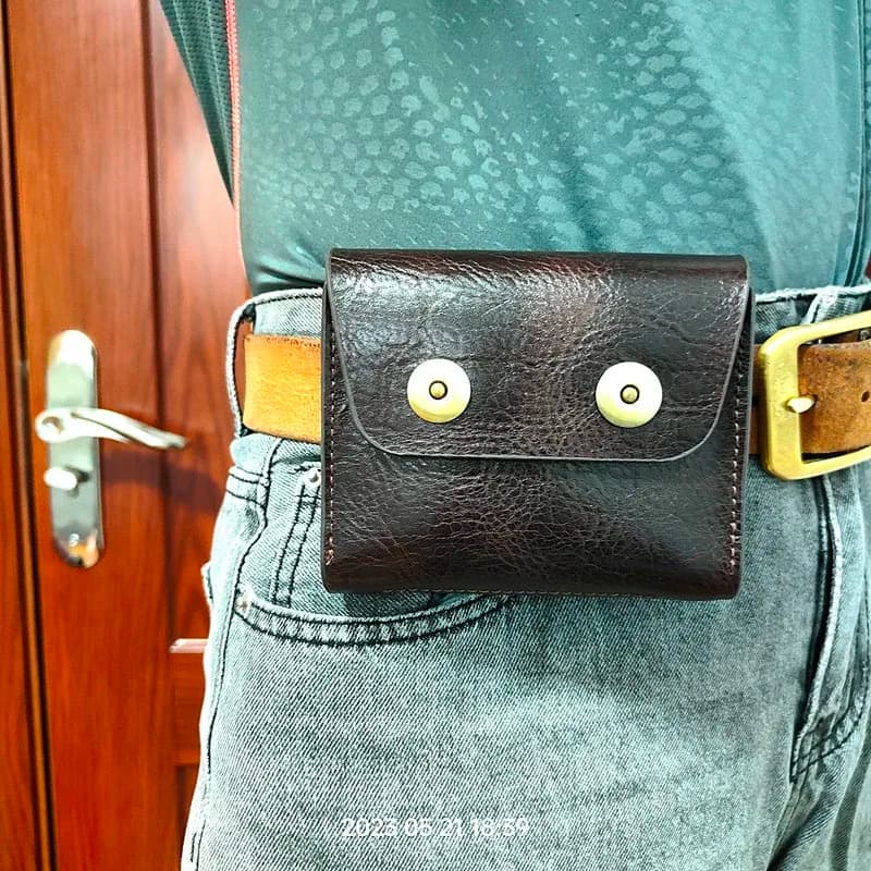 Small Waist Bag Genuine Leather Belt Pack Mobile Phone Leather Sheath Wallet Card Holder Car Key Case House Key Pouch 3618