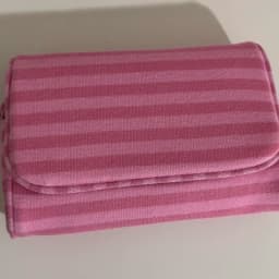Pink Striped Flip-top Makeup Bag Women Portable Zipper Cosmetic Travel Organizer Girls Cute Sweet Mirror Handbag Toiletry Pouch