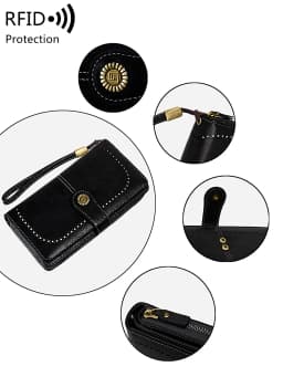 RFID Retro Three Fold Large Capacity Long Wallet Fashionable Solid Color Women's Wallet Multifunctional Zipper Buckle Wallet