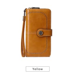 RFID Retro Three Fold Large Capacity Long Wallet Fashionable Solid Color Women's Wallet Multifunctional Zipper Buckle Wallet