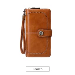 RFID Retro Three Fold Large Capacity Long Wallet Fashionable Solid Color Women's Wallet Multifunctional Zipper Buckle Wallet