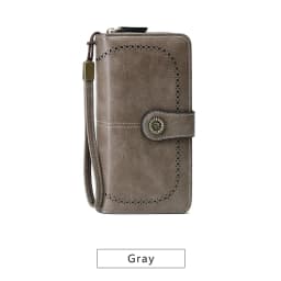 RFID Retro Three Fold Large Capacity Long Wallet Fashionable Solid Color Women's Wallet Multifunctional Zipper Buckle Wallet