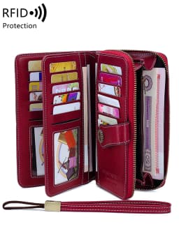 RFID Retro Three Fold Large Capacity Long Wallet Fashionable Solid Color Women's Wallet Multifunctional Zipper Buckle Wallet