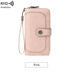 RFID Retro Three Fold Large Capacity Long Wallet Fashionable Solid Color Women's Wallet Multifunctional Zipper Buckle Wallet