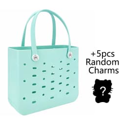 Large Waterproof EVA Punched Beach Tote Bag for Women, Casual Outdoor Travel Handbag with 5Pcs Random Cute Charms