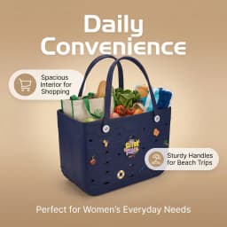 Large Waterproof EVA Punched Beach Tote Bag for Women, Casual Outdoor Travel Handbag with 5Pcs Random Cute Charms