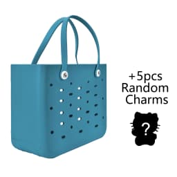 Large Waterproof EVA Punched Beach Tote Bag for Women, Casual Outdoor Travel Handbag with 5Pcs Random Cute Charms