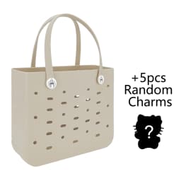 Large Waterproof EVA Punched Beach Tote Bag for Women, Casual Outdoor Travel Handbag with 5Pcs Random Cute Charms
