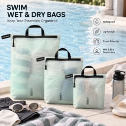 Waterproof Wet Dry Bag for Swimsuit Travel Beach Pool Gym Lightweight Nylon Zipper Organizer Shoe Toiletry Storage Pouch