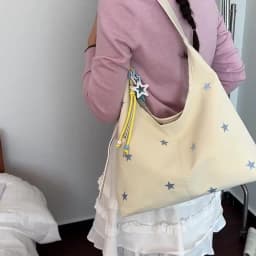 2026 New CEEKAY Star Embroidered Hobo Bag, Cute Shoulder Bag with Star Pendant, Large Capacity Tote for Women Handbag Tote Bag