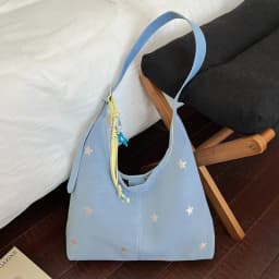 2026 New CEEKAY Star Embroidered Hobo Bag, Cute Shoulder Bag with Star Pendant, Large Capacity Tote for Women Handbag Tote Bag