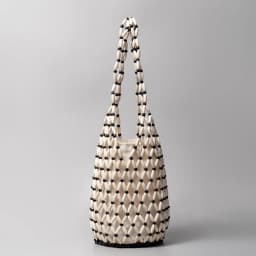 Women Woven Hand Bag Summer Design Hollow-out Wooden Bead Tote Bucket Shoulder Bag Female Reticulate Netted Canvas Beach Handbag