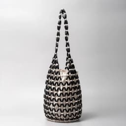 Women Woven Hand Bag Summer Design Hollow-out Wooden Bead Tote Bucket Shoulder Bag Female Reticulate Netted Canvas Beach Handbag