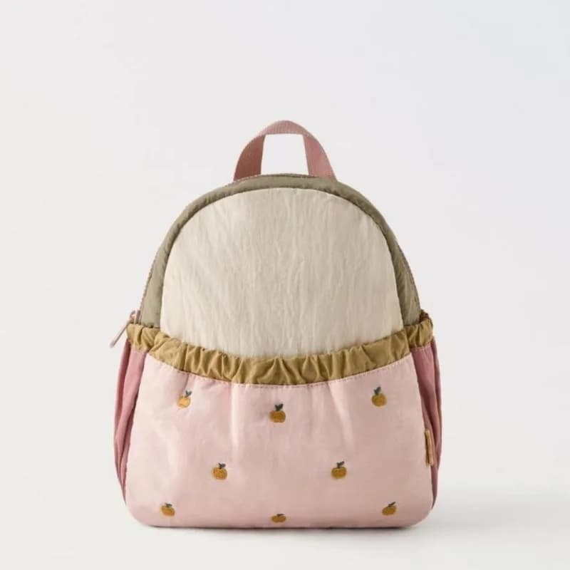 2026 New Cute Orange Apple Embroidered Women's Backpack Soft Lightweight, Fashionable Large Capacity Cartoon Student Bag