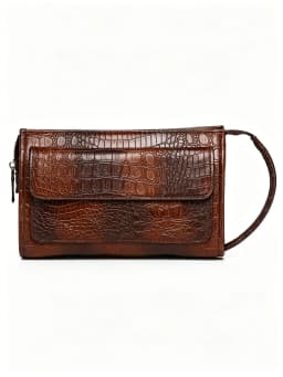 Men's Large Capacity Clutch with Hidden Pocket, Men Long Wallet for Business Evening, Croc Embossed PU Leather
