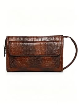Men's Large Capacity Clutch with Hidden Pocket, Men Long Wallet for Business Evening, Croc Embossed PU Leather