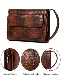 Men's Large Capacity Clutch with Hidden Pocket, Men Long Wallet for Business Evening, Croc Embossed PU Leather