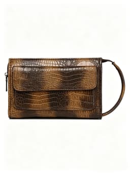 Men's Large Capacity Clutch with Hidden Pocket, Men Long Wallet for Business Evening, Croc Embossed PU Leather