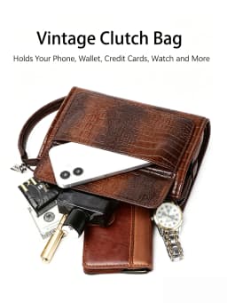 Men's Large Capacity Clutch with Hidden Pocket, Men Long Wallet for Business Evening, Croc Embossed PU Leather