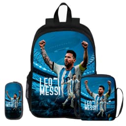 M-Messi 3Pcs Set Backpack Shoulder Bags Pencil Bags Bookbag Football Star Rucksack child Mochila Sports Schoolbag Kids Gift