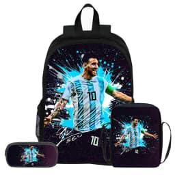 M-Messi 3Pcs Set Backpack Shoulder Bags Pencil Bags Bookbag Football Star Rucksack child Mochila Sports Schoolbag Kids Gift