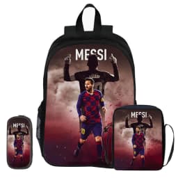 M-Messi 3Pcs Set Backpack Shoulder Bags Pencil Bags Bookbag Football Star Rucksack child Mochila Sports Schoolbag Kids Gift