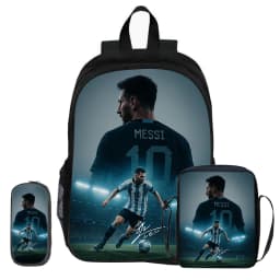 M-Messi 3Pcs Set Backpack Shoulder Bags Pencil Bags Bookbag Football Star Rucksack child Mochila Sports Schoolbag Kids Gift