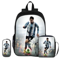 M-Messi 3Pcs Set Backpack Shoulder Bags Pencil Bags Bookbag Football Star Rucksack child Mochila Sports Schoolbag Kids Gift