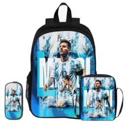 M-Messi 3Pcs Set Backpack Shoulder Bags Pencil Bags Bookbag Football Star Rucksack child Mochila Sports Schoolbag Kids Gift